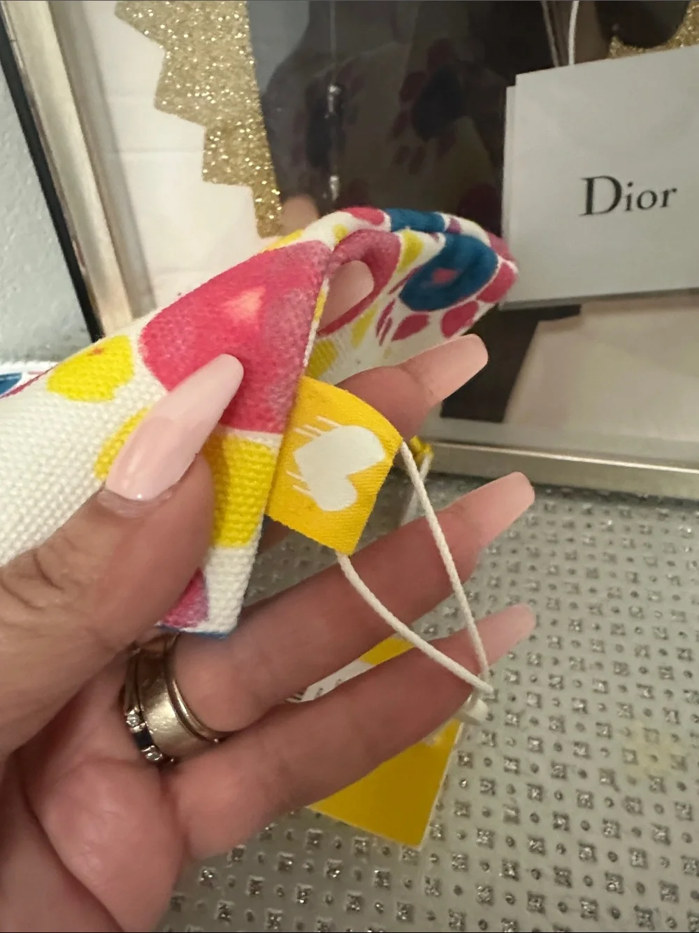 Kerri Rosenthal Floral Print Canvas Pouch - White with Pink, Blue & Yellow NWT